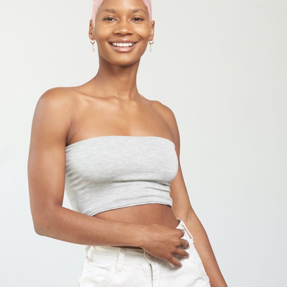 4 Pack Women’s Light Gray Tube Tops | Basic Fitted, Soft & Stretchy, Made in USA